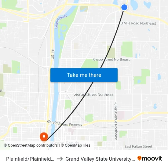 Plainfield/Plainfield Plaza (Nb) to Grand Valley State University - Pew Campus map