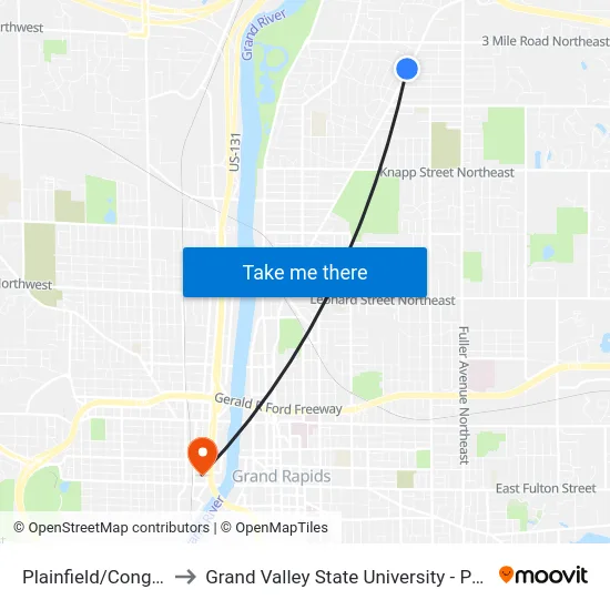 Plainfield/Conger (Sb) to Grand Valley State University - Pew Campus map