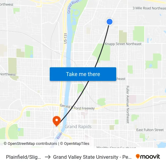 Plainfield/Sligh (Sb) to Grand Valley State University - Pew Campus map