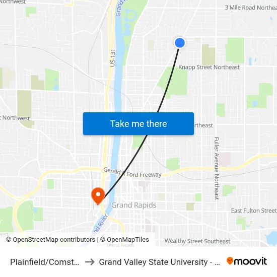 Plainfield/Comstock (Sb) to Grand Valley State University - Pew Campus map
