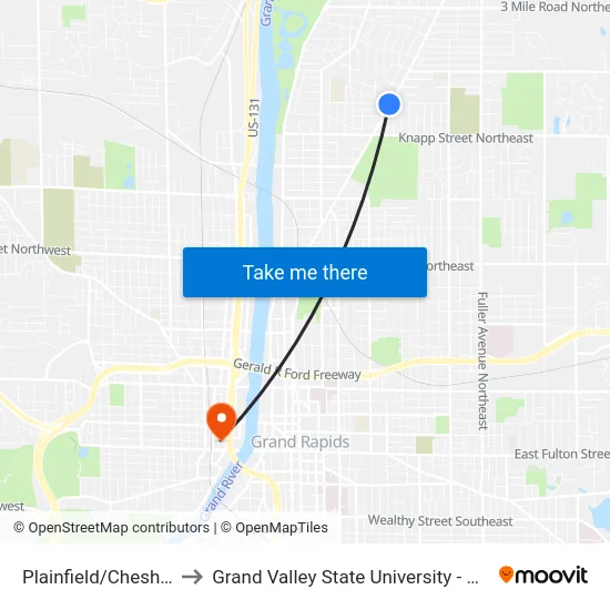 Plainfield/Cheshire (Sb) to Grand Valley State University - Pew Campus map