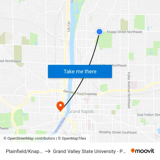 Plainfield/Knapp (Sb) to Grand Valley State University - Pew Campus map