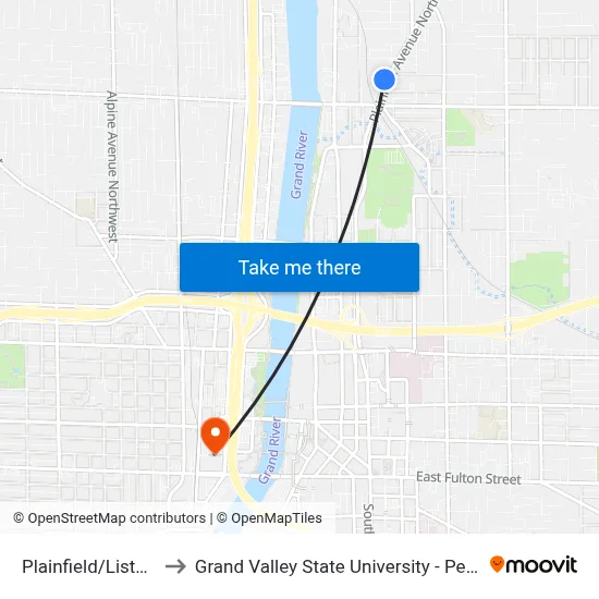 Plainfield/Lister (Sb) to Grand Valley State University - Pew Campus map