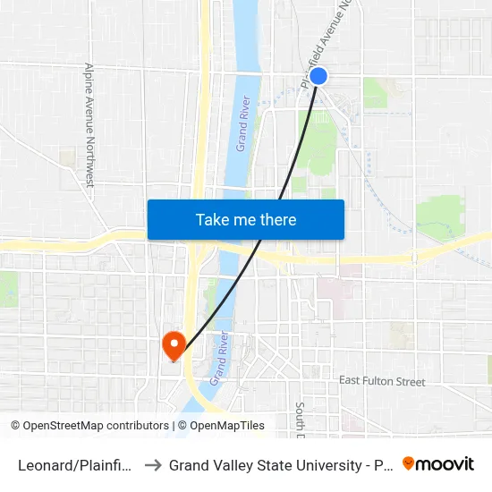 Leonard/Plainfield (Eb) to Grand Valley State University - Pew Campus map