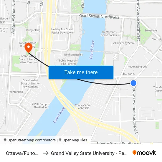 Ottawa/Fulton (Sb) to Grand Valley State University - Pew Campus map