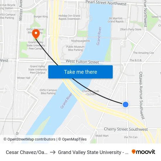 Cesar Chavez/Oakes (Sb) to Grand Valley State University - Pew Campus map