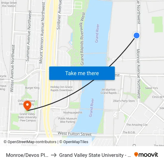 Monroe/Devos Place (Sb) to Grand Valley State University - Pew Campus map