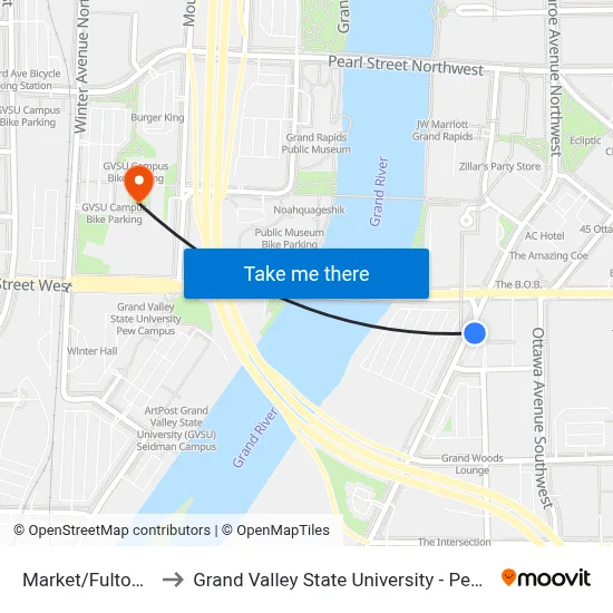 Market/Fulton (Nb) to Grand Valley State University - Pew Campus map
