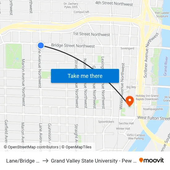 Lane/Bridge (Nb) to Grand Valley State University - Pew Campus map
