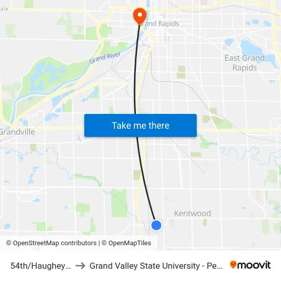 54th/Haughey (Wb) to Grand Valley State University - Pew Campus map