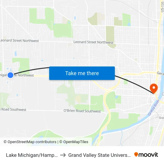 Lake Michigan/Hampton Lane (Wb) to Grand Valley State University - Pew Campus map