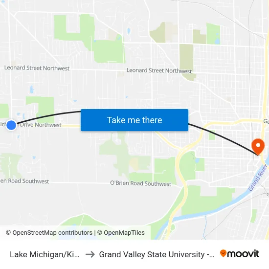Lake Michigan/Kinney (Eb) to Grand Valley State University - Pew Campus map