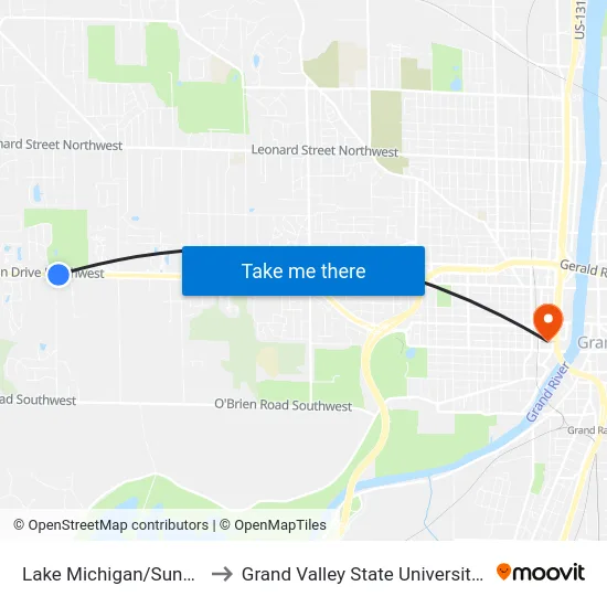 Lake Michigan/Sunset Hills (Eb) to Grand Valley State University - Pew Campus map