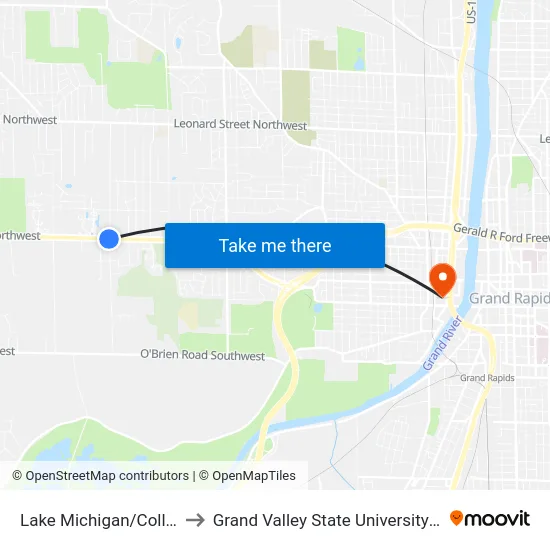 Lake Michigan/Collindale (Eb) to Grand Valley State University - Pew Campus map