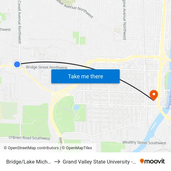 Bridge/Lake Michigan (Eb) to Grand Valley State University - Pew Campus map