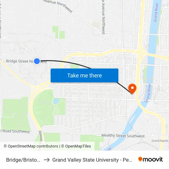 Bridge/Bristol (Eb) to Grand Valley State University - Pew Campus map