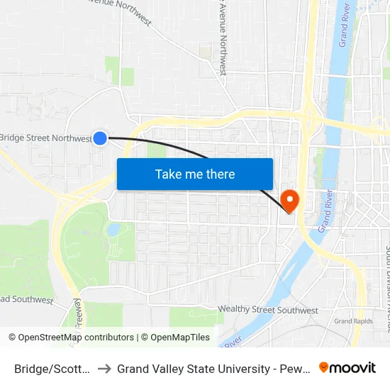 Bridge/Scott (Eb) to Grand Valley State University - Pew Campus map