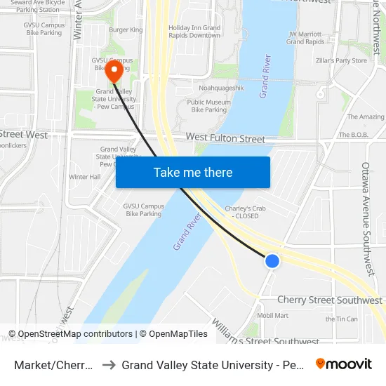 Market/Cherry (Sb) to Grand Valley State University - Pew Campus map