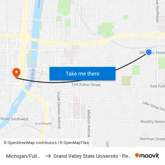 Michigan/Fuller (Eb) to Grand Valley State University - Pew Campus map