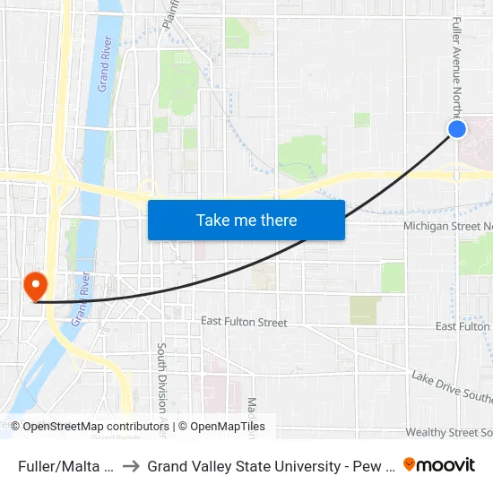 Fuller/Malta (Nb) to Grand Valley State University - Pew Campus map