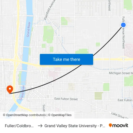 Fuller/Coldbrook (Nb) to Grand Valley State University - Pew Campus map