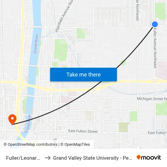 Fuller/Leonard (Nb) to Grand Valley State University - Pew Campus map