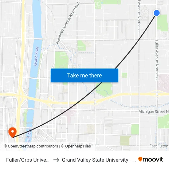 Fuller/Grps University (Nb) to Grand Valley State University - Pew Campus map