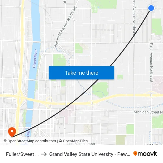 Fuller/Sweet (Nb) to Grand Valley State University - Pew Campus map