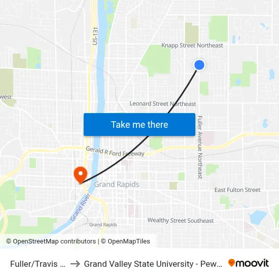 Fuller/Travis (Nb) to Grand Valley State University - Pew Campus map