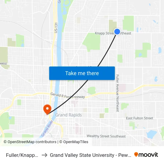 Fuller/Knapp (Nb) to Grand Valley State University - Pew Campus map