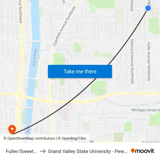 Fuller/Sweet (Sb) to Grand Valley State University - Pew Campus map
