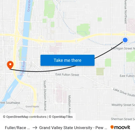 Fuller/Race (Sb) to Grand Valley State University - Pew Campus map