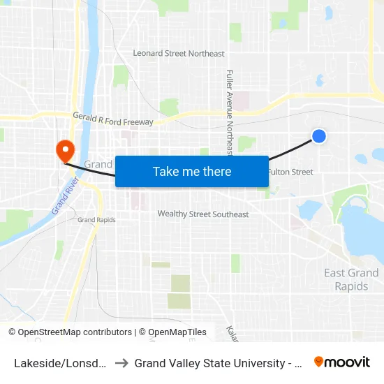 Lakeside/Lonsdale (Nb) to Grand Valley State University - Pew Campus map