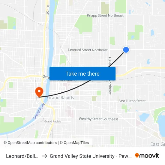 Leonard/Ball (Eb) to Grand Valley State University - Pew Campus map