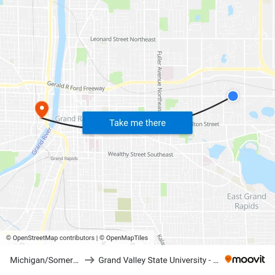 Michigan/Somerset (Wb) to Grand Valley State University - Pew Campus map