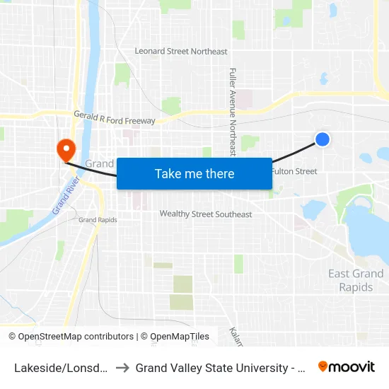 Lakeside/Lonsdale (Sb) to Grand Valley State University - Pew Campus map