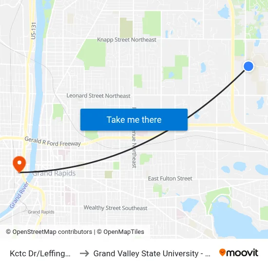 Kctc Dr/Leffingwell (Sb) to Grand Valley State University - Pew Campus map