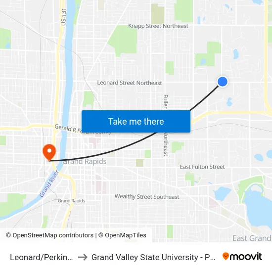 Leonard/Perkins (Wb) to Grand Valley State University - Pew Campus map