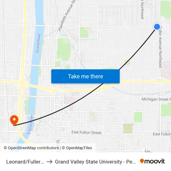 Leonard/Fuller (Wb) to Grand Valley State University - Pew Campus map