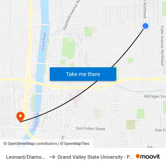 Leonard/Diamond (Wb) to Grand Valley State University - Pew Campus map