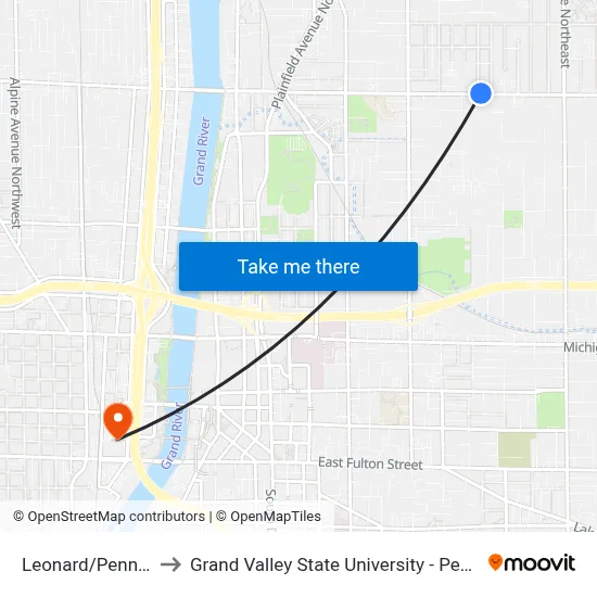 Leonard/Penn (Wb) to Grand Valley State University - Pew Campus map