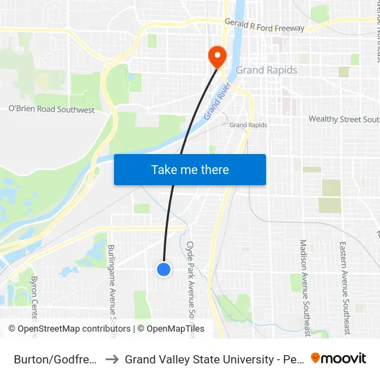 Burton/Godfrey (Wb) to Grand Valley State University - Pew Campus map