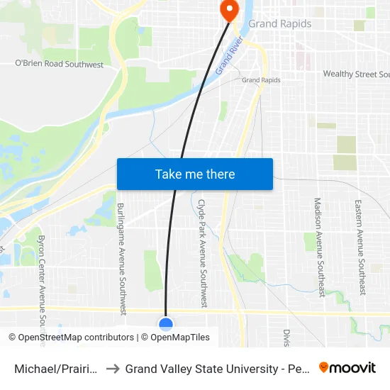 Michael/Prairie (Sb) to Grand Valley State University - Pew Campus map