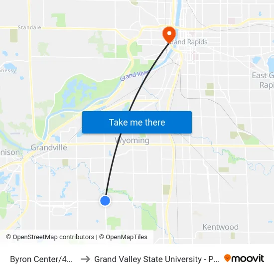 Byron Center/44th (Sb) to Grand Valley State University - Pew Campus map