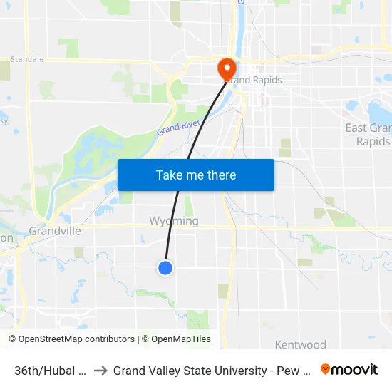 36th/Hubal (Eb) to Grand Valley State University - Pew Campus map