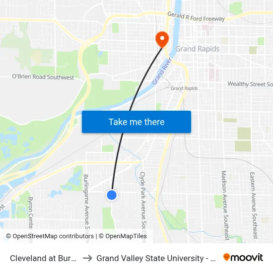 Cleveland at Burton (Nb) to Grand Valley State University - Pew Campus map