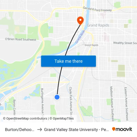 Burton/Dehoop (Eb) to Grand Valley State University - Pew Campus map