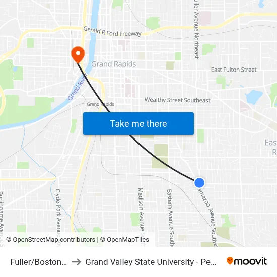 Fuller/Boston (Sb) to Grand Valley State University - Pew Campus map