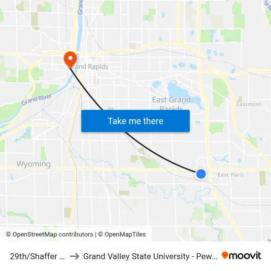 29th/Shaffer (Wb) to Grand Valley State University - Pew Campus map