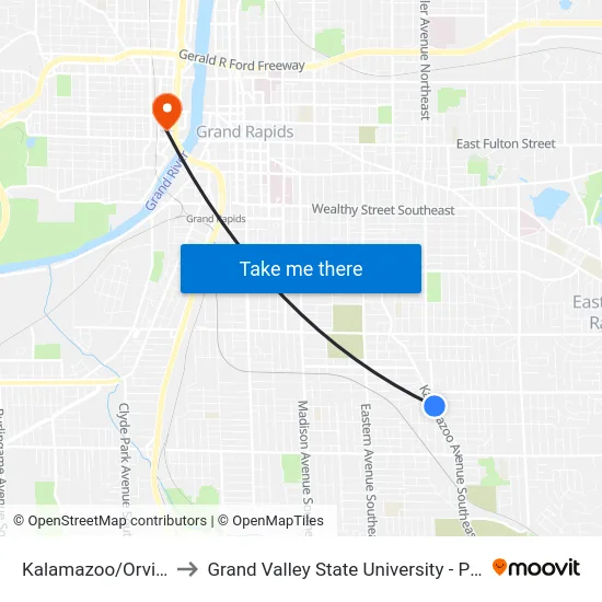 Kalamazoo/Orville (Sb) to Grand Valley State University - Pew Campus map